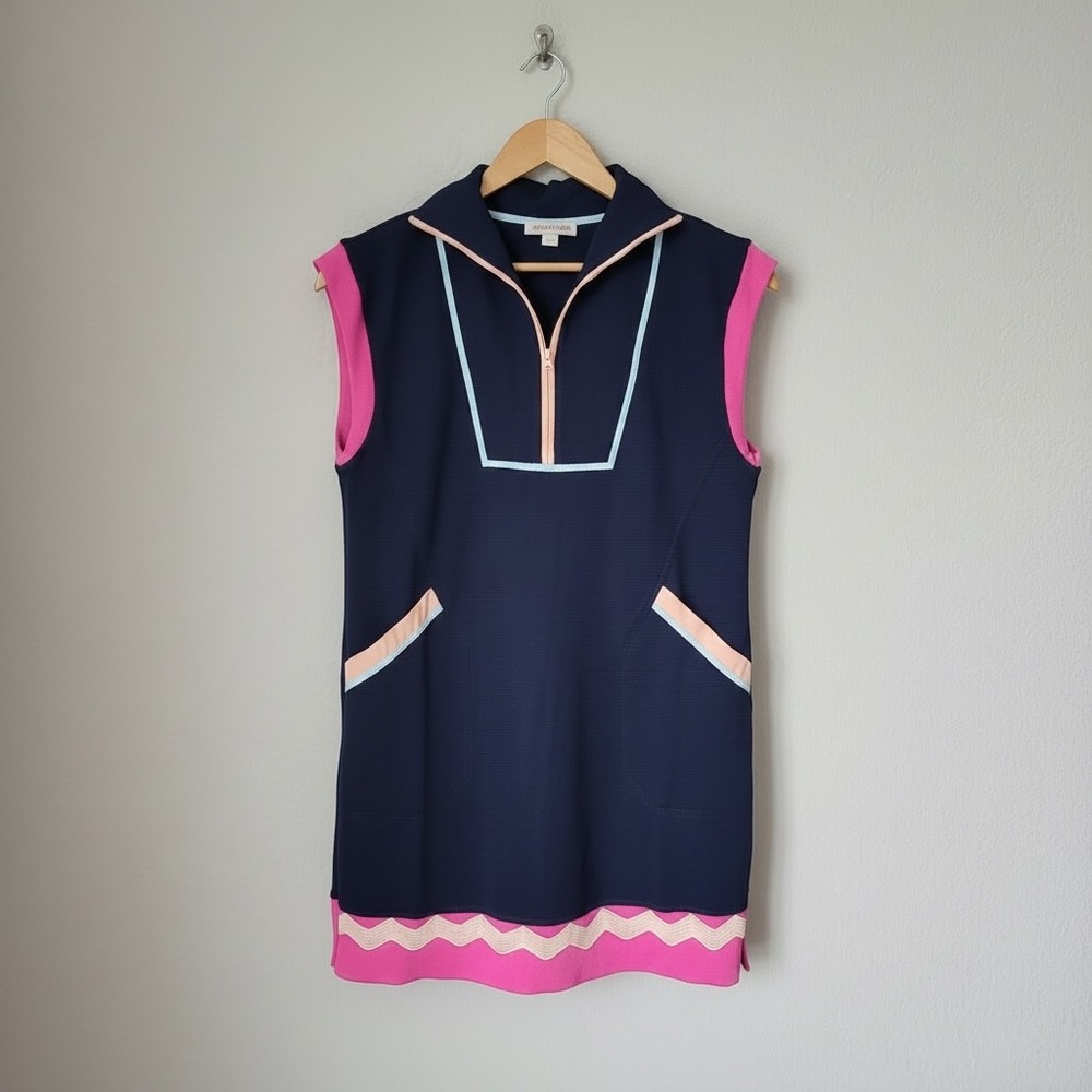 Simply Southern Drew Blue Sleeveless A-Line Mini 1/4 Zip Dress Women's Size XL